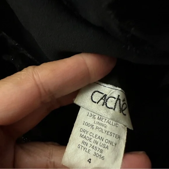 CACHE | dress with velvet accents asymmetrical Little Black Dress size 4 - Picture 7 of 9